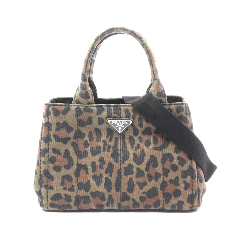 ❌Sold❌Prada Canapa Handbag Tote bag Leopard Canvas Khaki brown 2WAY